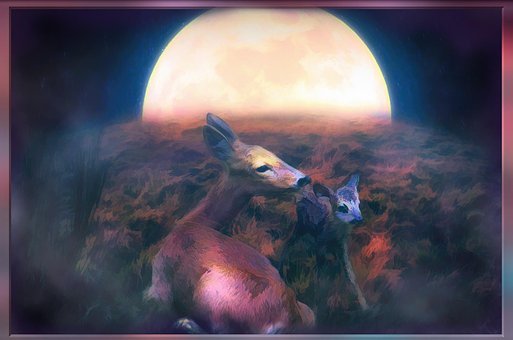 Hirsch, Tier, Fantasie, Natur, Mond