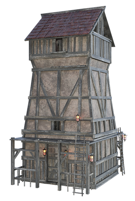 Free tower timber construction middle ages illustration