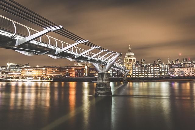 Puente, Londres, Noche, Inglaterra