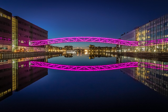 Dinamarca, Puente, Noche, Ciudad