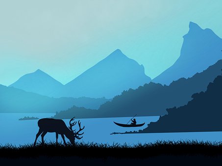 Hirsch, Silhouette, Hintergrund, Meer