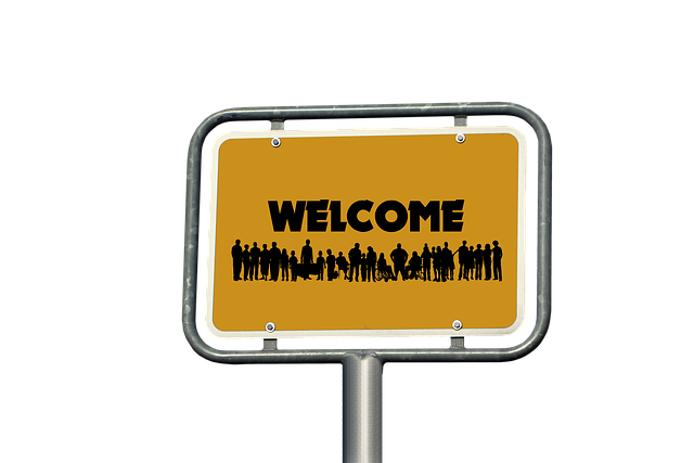 Free inclusion warm welcome place-name sign illustration