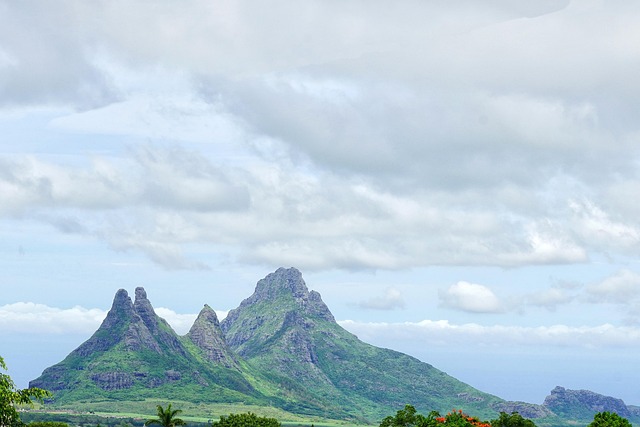 mountains, horizon, island, nature, clouds, mauritius