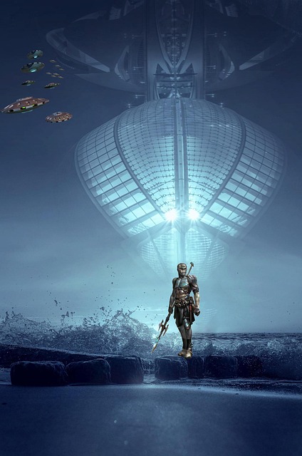 Free background mountain spaceship illustration