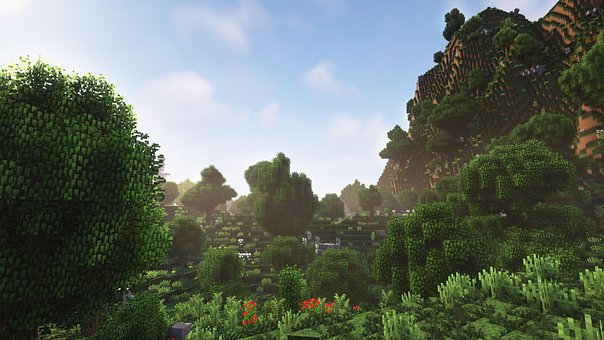 Minecraft, Les, Dub, Stromy, Louka, Hora