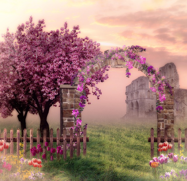 Free estate flowers castle illustration