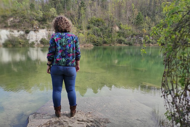 Mulher, Lago, Água, Voltar, Floresta