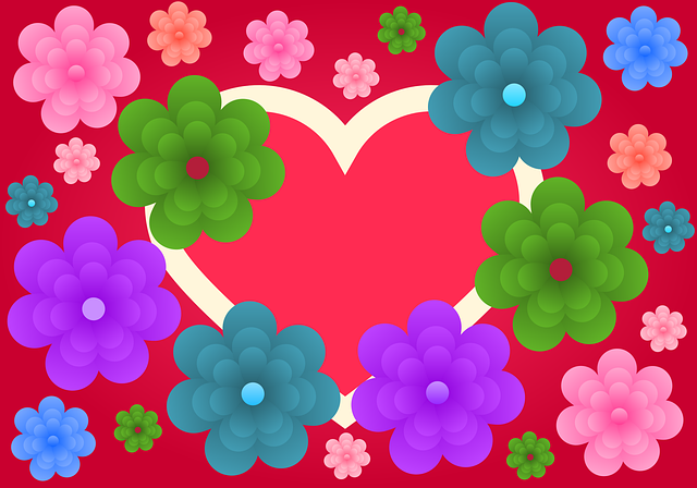 Romantische Karte, Herz, Blumen