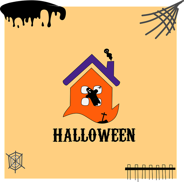 Free halloween haunted house banner illustration