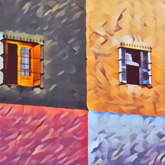 Farbige Wand, Fenster