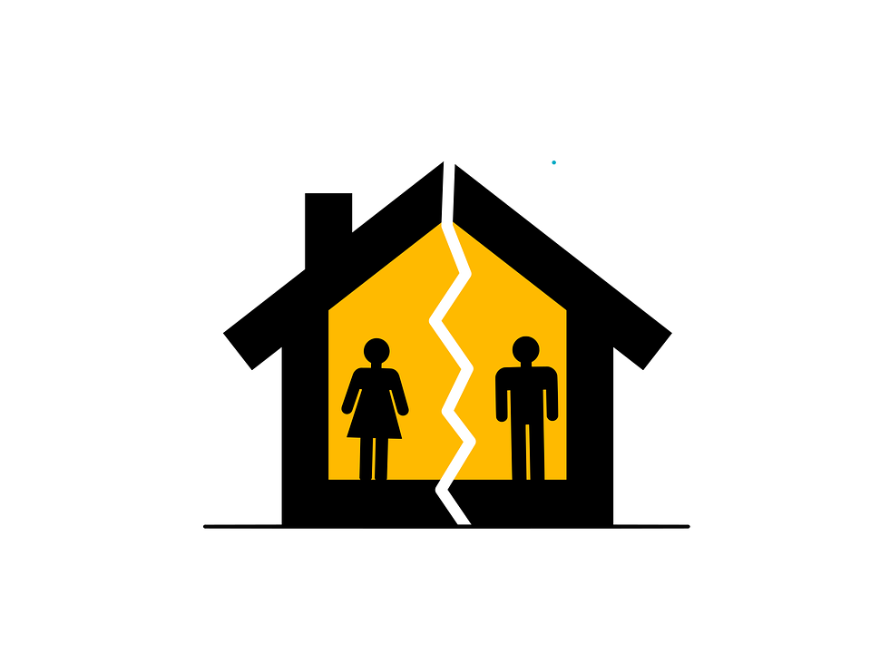 A 3D image of a house divided in two after a divorce