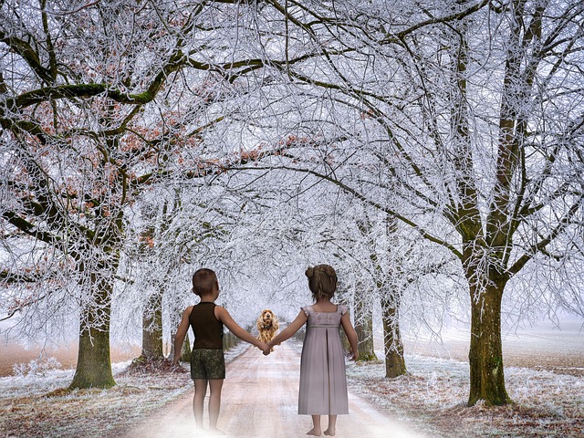 Free children dog road illustration