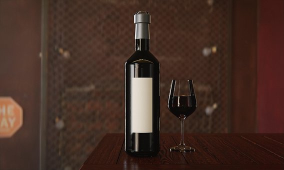 Wijn, Fles, Glas, Mock-Up, Alcohol