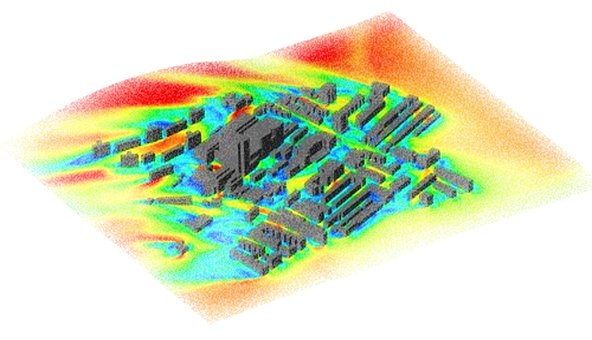 Simulation, 3D, Windströmung, Stadt