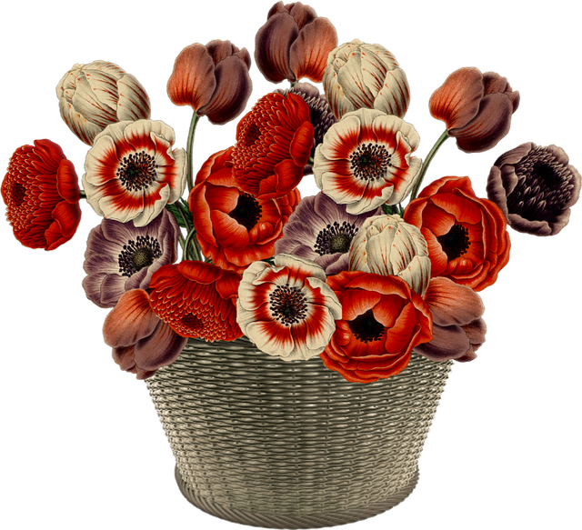 Free flowers basket container illustration