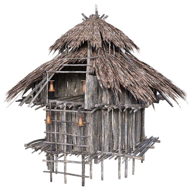 Free pile dwelling stilt building woodhouse illustration