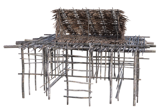 Free pile dwelling stilt building woodhouse illustration