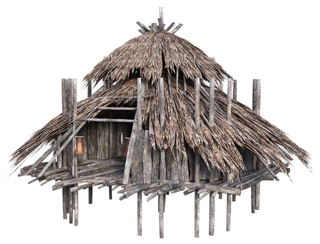 Free pile dwelling stilt building woodhouse illustration