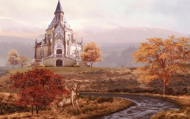 Free autumn road trees illustration
