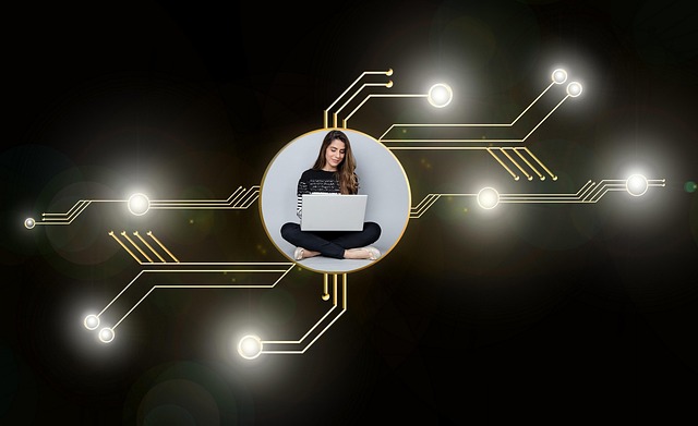 Blockchain, Bergbau, Frau, Laptop