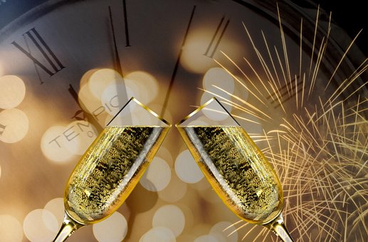 Neujahr, Feier, Sekt, Toast, Feuerwerk