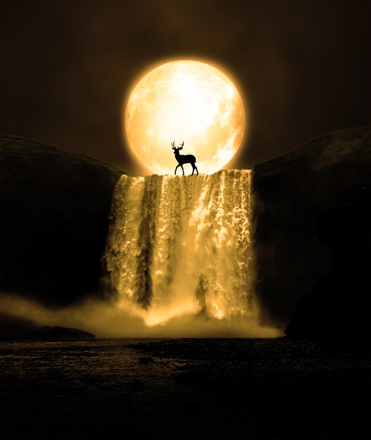 Free Moonlight Waterfall photo and picture