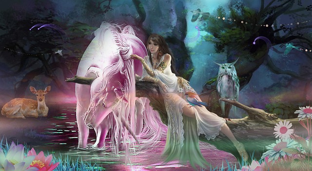 Free female unicorn fantasy illustration