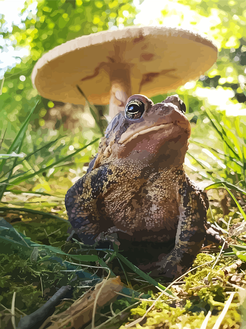 Лягушка Под Грибом, Лягушка, Гриб