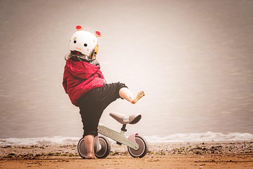 Barn, Cykel, Strand, Spille, Lykke, Hav
