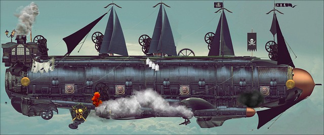 Free airship steampunk fantasy illustration