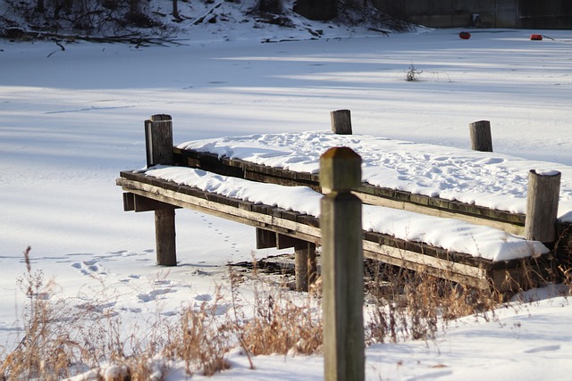 fishing dock, winter, frozen lake, ice fishing, nature, winter fishing, snow