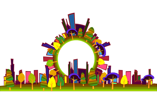 Free city skyline arched illustration