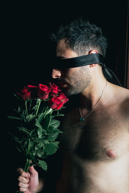Rozen, Bloem, Mens, Geblinddoekte Man