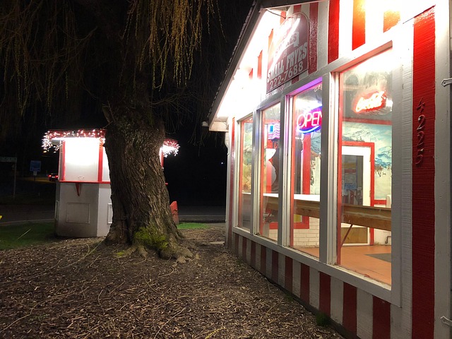 Fastfood, Diner, Nat, Landlige, Lille By