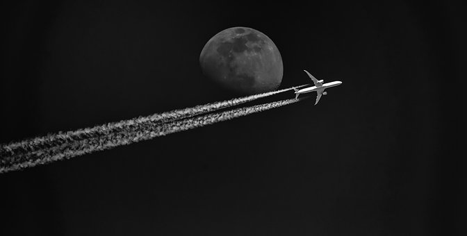 Mond, Flugzeug, Fliege, Himmel, Nacht