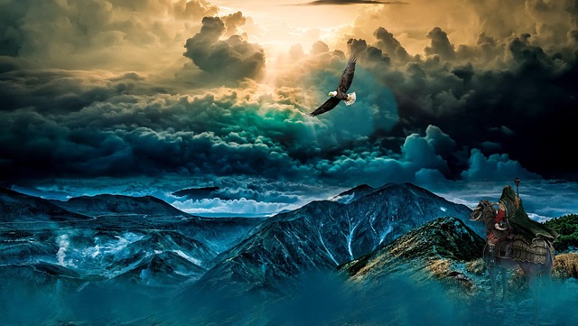 Free background mountains clouds illustration