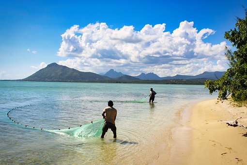 Oceano, Montanhas, Pescador, Pescaria