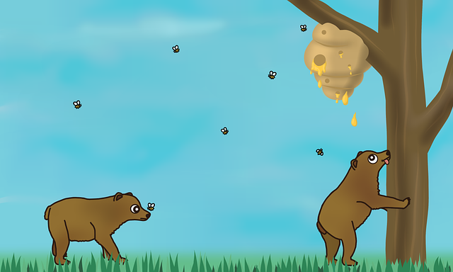 Bär, Biene, Hintergrund, Natur, Honig