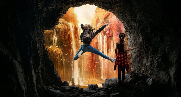 Jaskyňa, Skok, Dievča, Fantázia