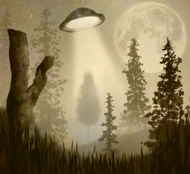 Free alien ufo forest illustration