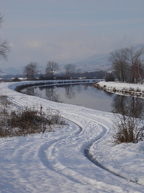Vej, Flod, Vægte, Fødder, Land, Vinter