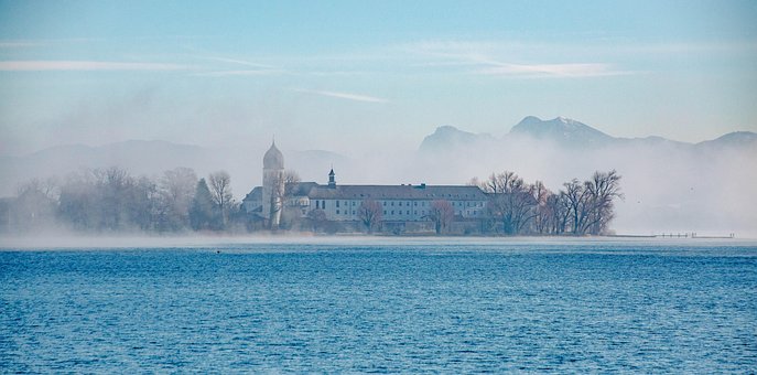 See, Nebel, Insel, Frauen Insel