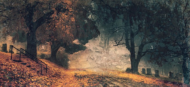 Free fall autumn cemetery illustration