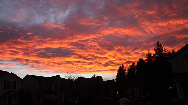 Pôr Do Sol, Vibrante, Nuvens, Washington