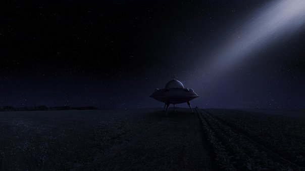 Ufo, Romskip, Natt, Blå, Måne, Romvesen