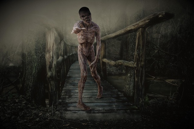 Free foggy bridge monster illustration