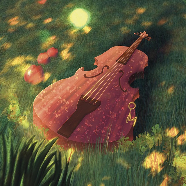 Free violin apples grass illustration