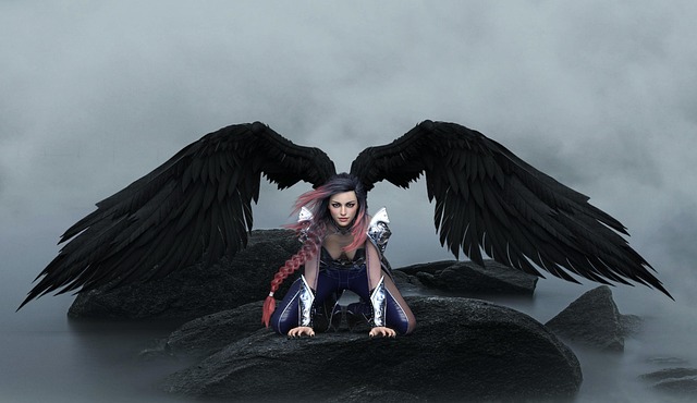 Free angel foggy rocks illustration