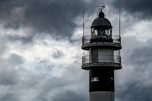 Faro, Cielo, Nubes, Puerto, Costa