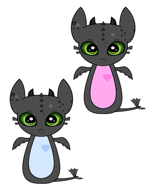 Free cartoon dragons gender reveal baby shower illustration